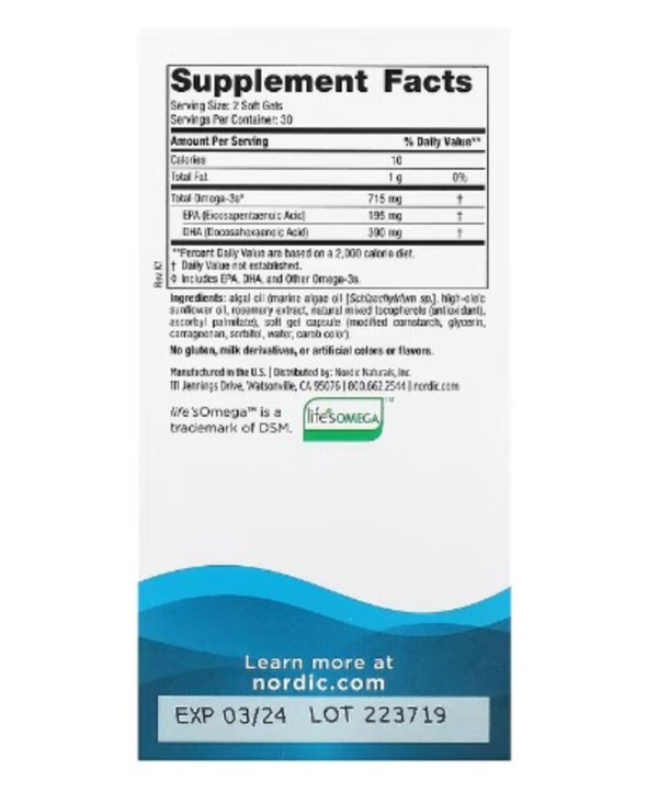 Nordic Naturals, Algae Omega, 715 mg, 60 Soft Gels (357.5 mg per Soft Gel)