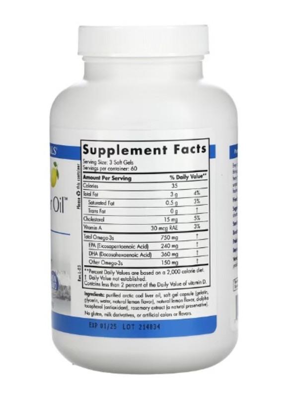 Nordic Naturals, Arctic Cod Liver Oil, Lemon, 1,000 mg, 180 Softgels