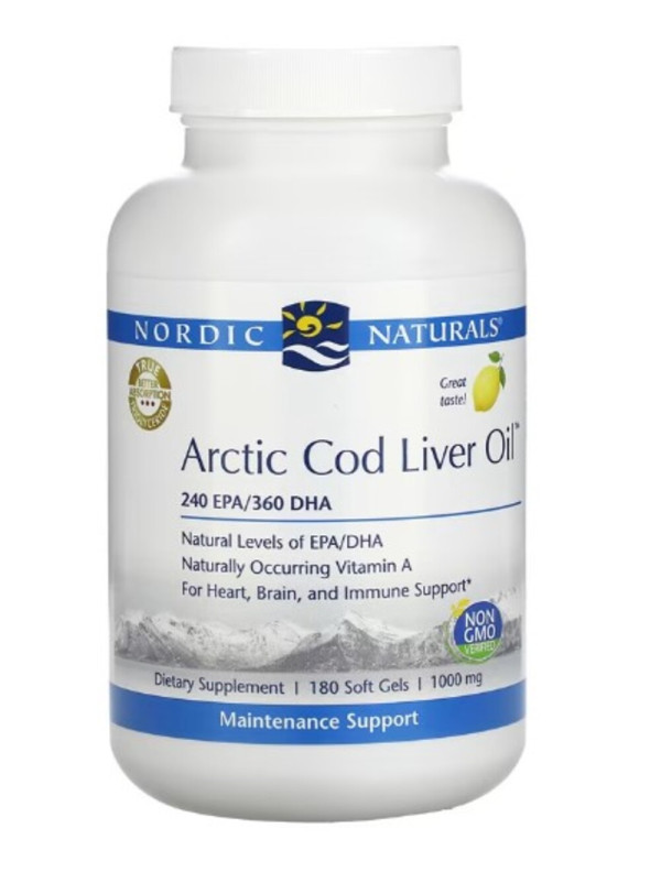 Nordic Naturals, Arctic Cod Liver Oil, Lemon, 1,000 mg, 180 Softgels