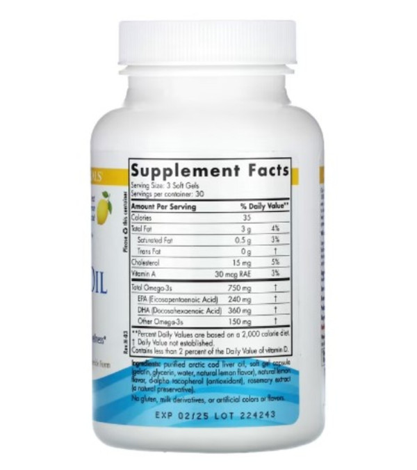 Nordic Naturals, Arctic Cod Liver Oil, Lemon, 750 mg, 90 Soft Gels (250 mg per Soft Gel)