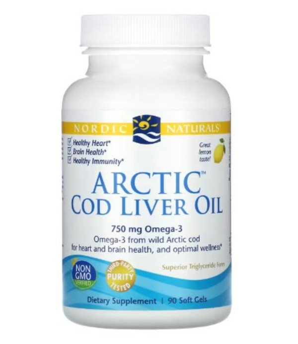 Nordic Naturals, Arctic Cod Liver Oil, Lemon, 750 mg, 90 Soft Gels (250 mg per Soft Gel)