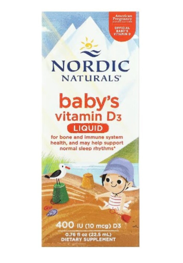 Nordic Naturals, Baby's Vitamin D3, Liquid, 10 mcg (400 IU), 0.76 fl oz (22.5 ml)