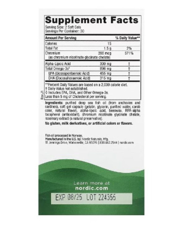 Nordic Naturals, Blood Sugar Support, Omega Blend, 896 mg, 60 Soft Gels (448 mg per Soft Gel)
