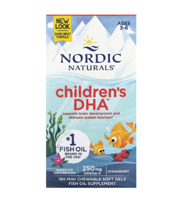 Nordic Naturals, Children's DHA, Ages 3-6, Strawberry, 180 Mini Chewable Soft Gels