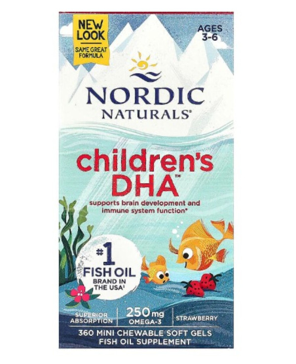 Nordic Naturals, Children's DHA, Ages 3-6, Strawberry, 250 mg, 360 Mini Chewable Soft Gels (62.5 mg per Soft Gel)