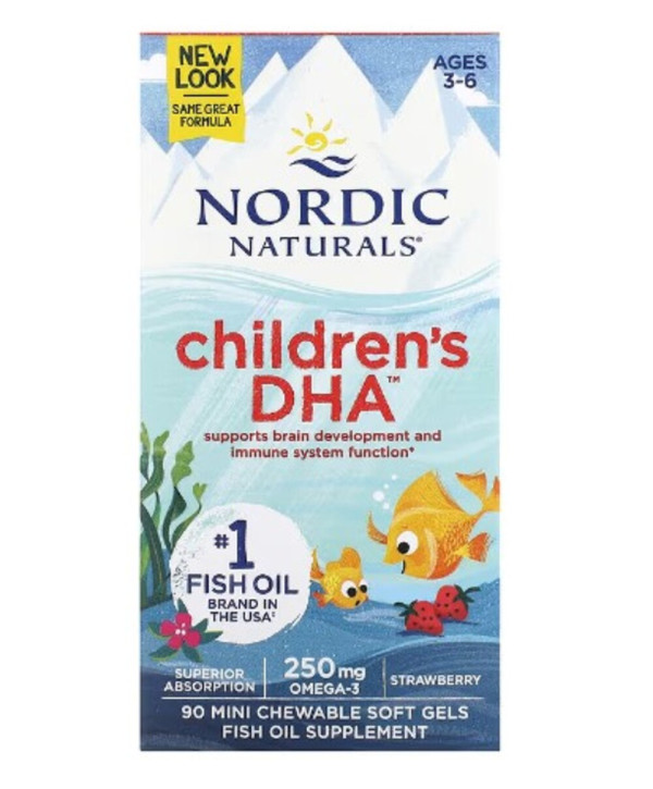 Nordic Naturals, Children's DHA, Ages 3-6, Strawberry, 90 Mini Chewable Soft Gels