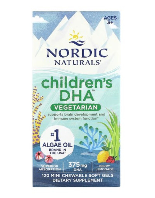 Nordic Naturals, Children's DHA, Ages 3+, Berry Lemonade, 375 mg, 120 Mini Chewable Soft Gels (125 mg per Soft Gel)