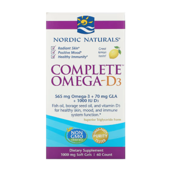 Nordic Naturals, Complete Omega-D3, Lemon, 500 mg, 60 Soft Gels