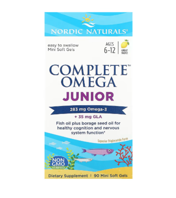 Nordic Naturals, Complete Omega Junior, Ages 6-12, Lemon, 90 Mini Soft Gels