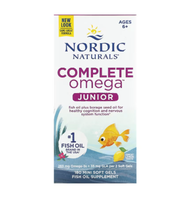 Nordic Naturals, Complete Omega Junior, Ages 6+, Lemon, 180 Mini Soft Gels