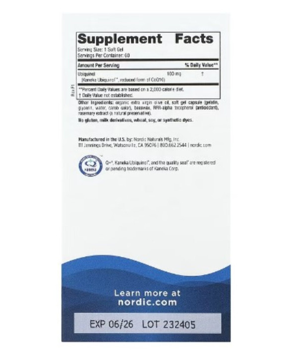 Nordic Naturals, CoQ10 Ubiquinol, 100 mg, 60 Soft Gels