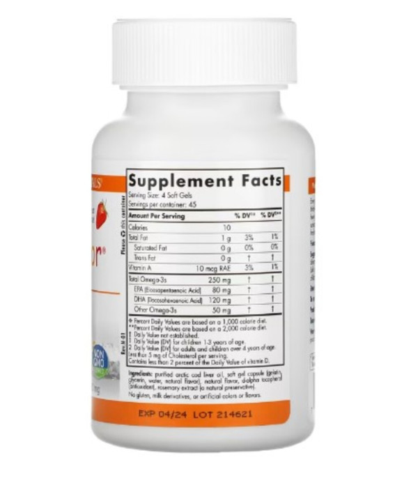 Nordic Naturals, DHA Junior, Great for Ages 3+, Strawberry, 250 mg, 180 Soft Gels (62.5 mg per Soft Gel)