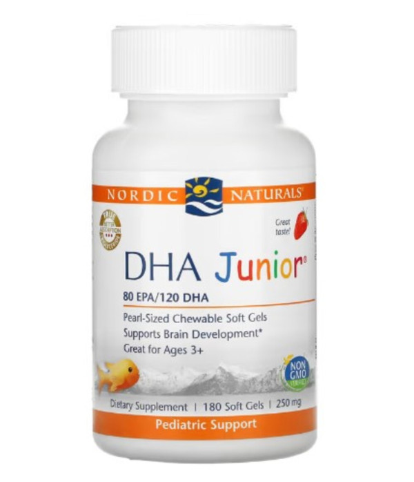 Nordic Naturals, DHA Junior, Great for Ages 3+, Strawberry, 250 mg, 180 Soft Gels (62.5 mg per Soft Gel)