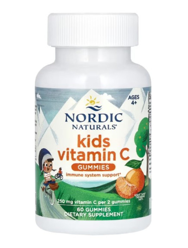Nordic Naturals, Kids Vitamin C Gummies, Ages 4+, Tangy Tangerine, 250 mg, 60 Gummies (125 per Gummy)