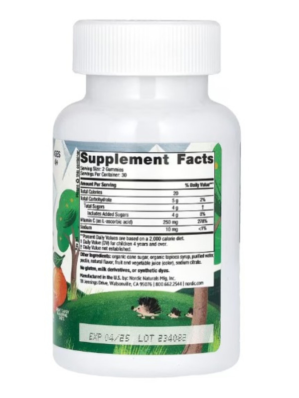 Nordic Naturals, Kids Vitamin C Gummies, Ages 4+, Tangy Tangerine, 250 mg, 60 Gummies (125 per Gummy)