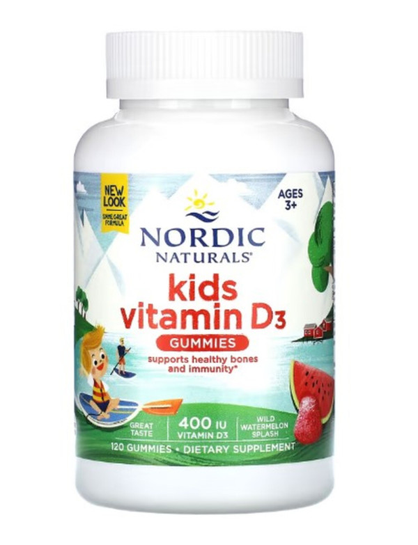 Nordic Naturals, Kids Vitamin D3 Gummies, Ages 3+, Wild Watermelon Splash, 400 IU, 120 Gummies