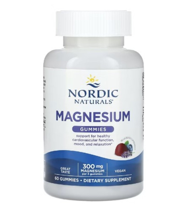 Nordic Naturals, Magnesium Gummies, Blueberry Lavender, 300 mg, 60 Gummies (100 mg per Gummy)