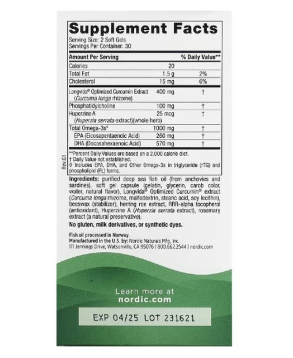 Nordic Naturals, Memory Support, Omega Blend, 1,000 mg, 60 Soft Gels (500 mg per Soft Gel)