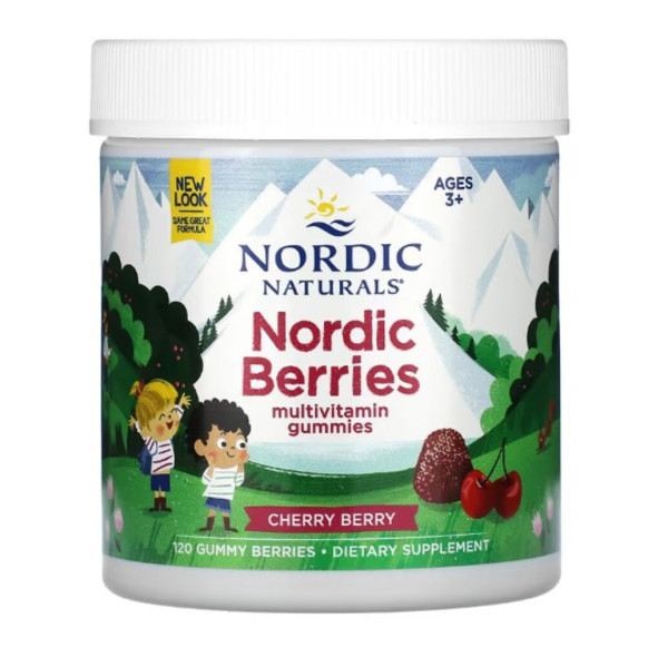 Nordic Naturals, Nordic Berries Multivitamin Gummies, Ages 3+, Cherry Berry, 120 Gummy Berries