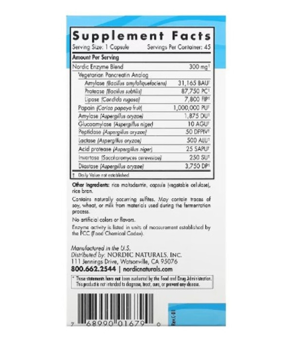 Nordic Naturals, Nordic Flora Digestive Enzymes, 45 Capsules