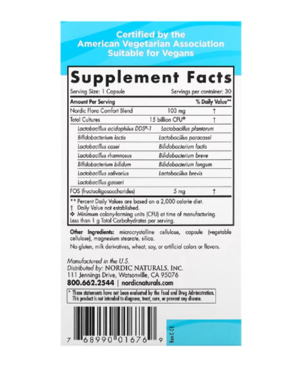 Nordic Naturals, Nordic Flora Probiotic, Comfort, 15 Billion CFU, 30 Capsules