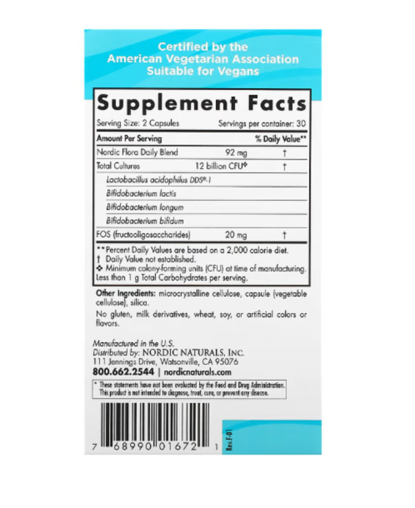 Nordic Naturals, Nordic Flora Probiotic Daily, 12 Billiion, 60 Capsules (6 Billion CFU per Capsule)