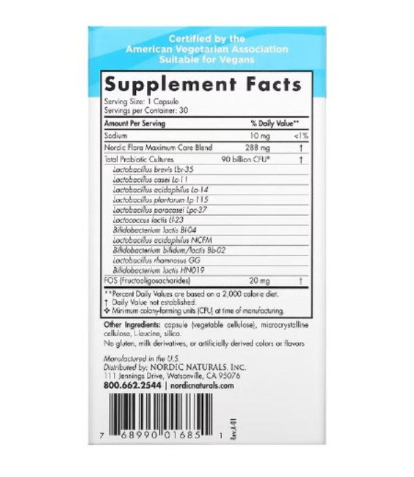 Nordic Naturals, Nordic Flora Probiotic, Maximum Care, 90 Billion CFU, 30 Capsules