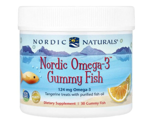 Nordic Naturals, Nordic Omega-3 Gummy Fish, Tangerine Treats, 124 mg, 30 Gummy Fish