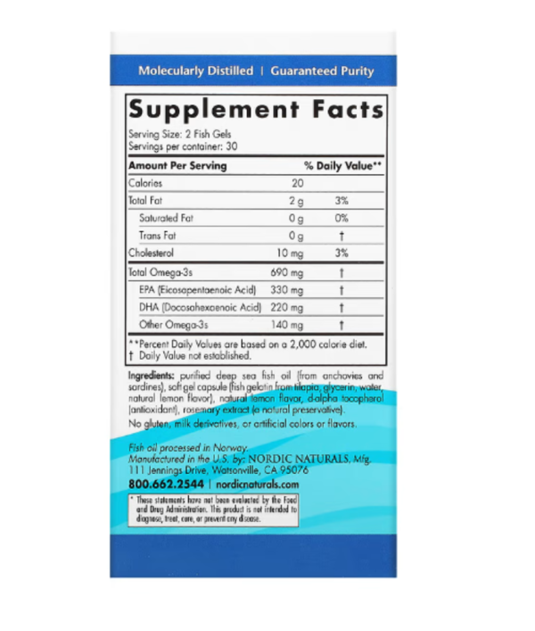 Nordic Naturals, Omega-3, Lemon, 690 mg, 60 Fish Gelatin Soft Gels (345 mg per Gel)