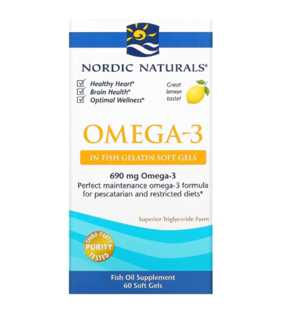 Nordic Naturals, Omega-3, Lemon, 690 mg, 60 Fish Gelatin Soft Gels (345 mg per Gel)