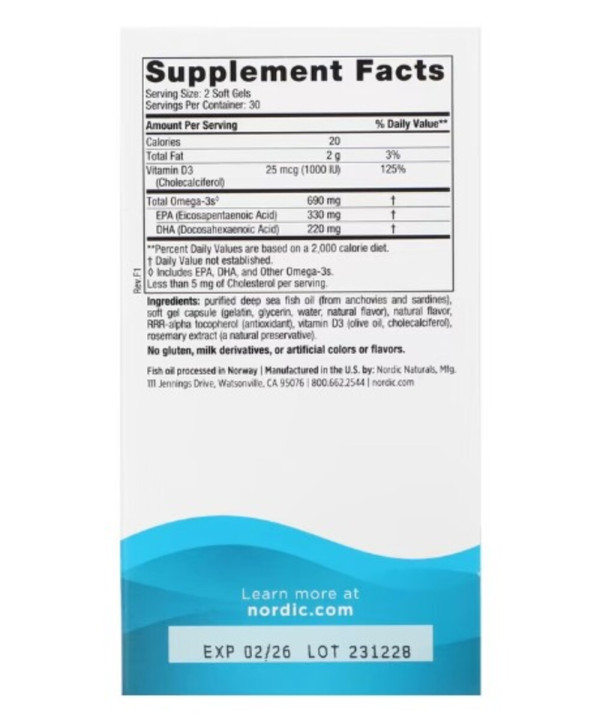 Nordic Naturals, Omega-3D, Lemon, 60 Soft Gels