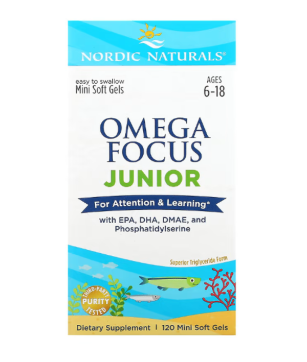 Nordic Naturals, Omega Focus Junior, Ages 6-18, 120 Mini Soft Gels