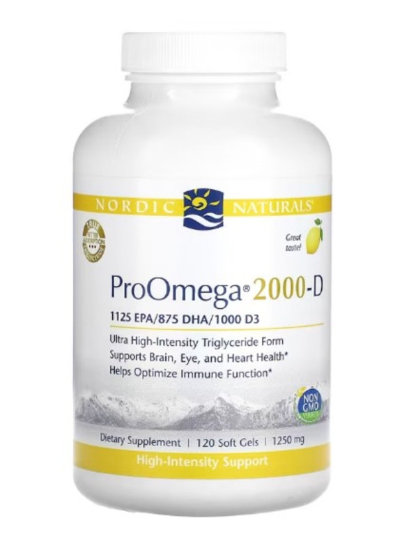Nordic Naturals, ProOmega 2000-D, Lemon , 1,250 mg, 120 Soft Gels (625 mg per Soft Gel)