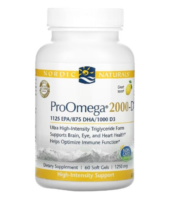 Nordic Naturals, ProOmega 2000-D, Lemon, 1250 mg, 60 Soft Gels