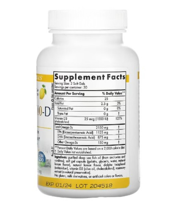 Nordic Naturals, ProOmega 2000-D, Lemon, 1250 mg, 60 Soft Gels