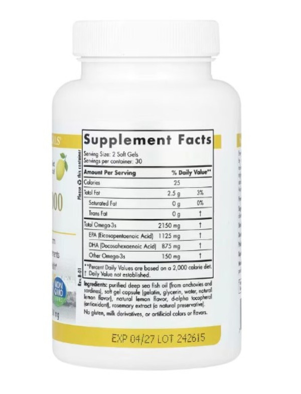 Nordic Naturals, ProOmega® 2000, Lemon, 1,250 mg, 60 Soft Gels (625 mg per Soft Gel)