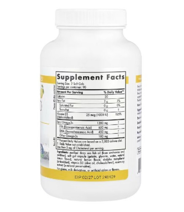 Nordic Naturals, ProOmega-D, Lemon, 1,000 mg, 180 Soft Gels (500 mg per Soft Gel )