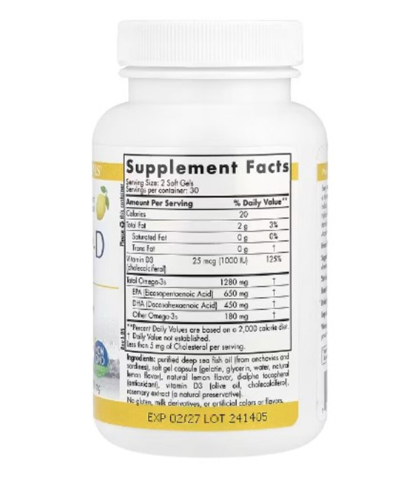 Nordic Naturals, ProOmega-D, Lemon, 1,000 mg, 60 Soft Gels