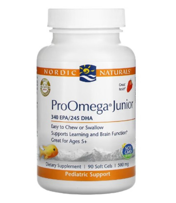 Nordic Naturals, ProOmega Junior, Strawberry, 500 mg, 90 Soft Gels (250 mg per Softgel )
