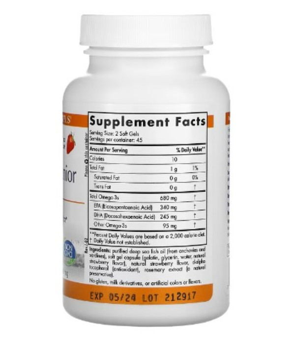 Nordic Naturals, ProOmega Junior, Strawberry, 500 mg, 90 Soft Gels (250 mg per Softgel )