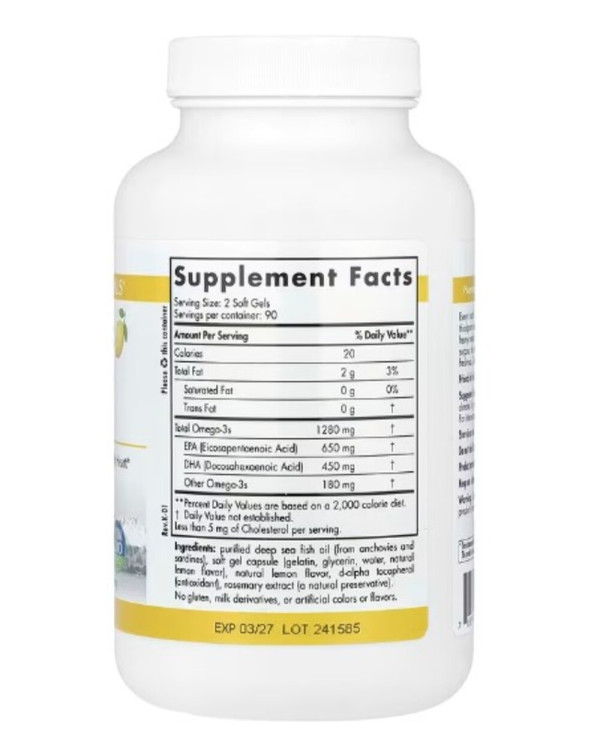 Nordic Naturals, ProOmega®, Lemon, 1,000 mg, 180 Soft Gels (500 mg per Soft Gel)