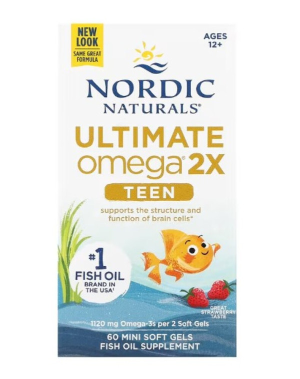 Nordic Naturals, Teen, Ultimate Omega 2X, Ages 12+, Strawberry, 60 Mini Soft Gels