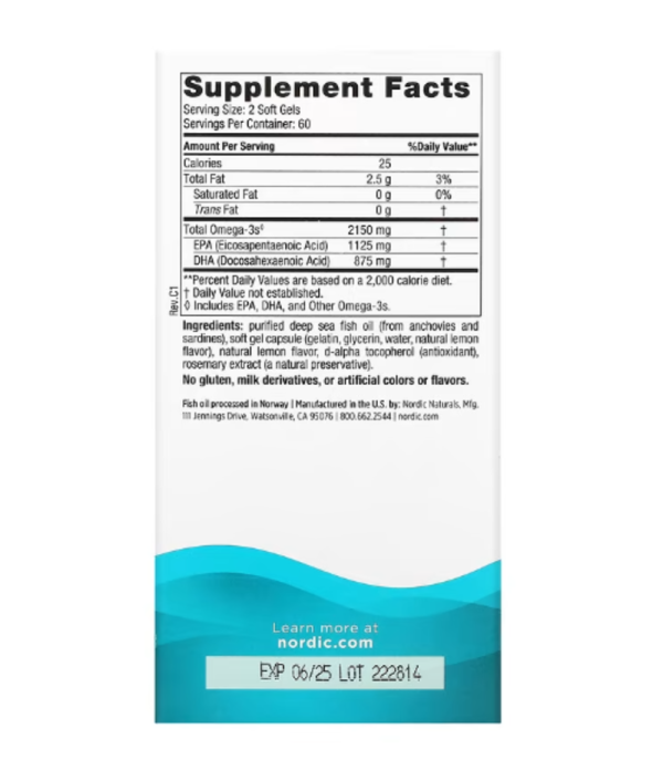 Nordic Naturals, Ultimate Omega 2X, Lemon, 2,150 mg, 120 Soft Gels (1,075 mg per Soft Gel)