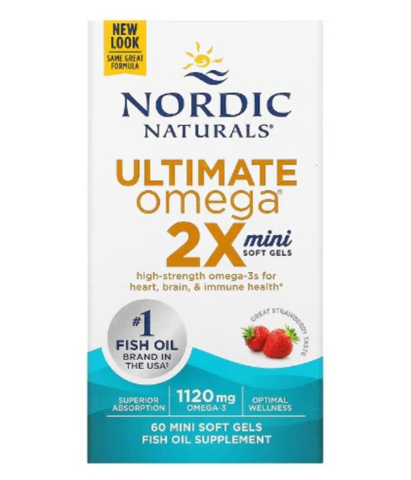 Nordic Naturals, Ultimate Omega 2X, Strawberry, 1,120 mg, 60 Mini Soft Gels (560 mg per Soft Gel)