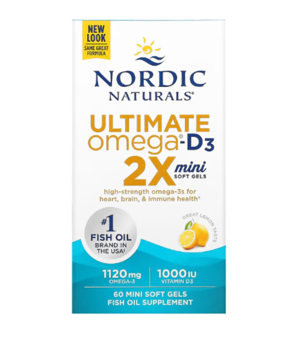 Nordic Naturals, Ultimate Omega 2X with Vitamin D3, Lemon, 60 Mini Soft Gels