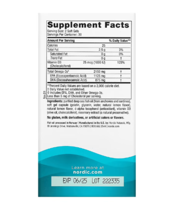 Nordic Naturals, Ultimate Omega 2X with Vitamin D3, Lemon, 60 Softgels