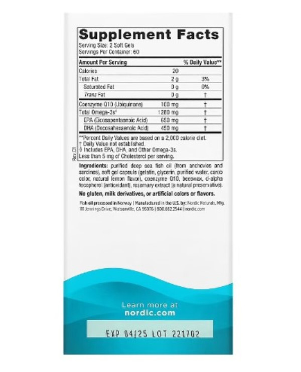 Nordic Naturals, Ultimate Omega + CoQ10, Lemon, 1,280 mg, 120 Soft Gels (640 mg per Soft Gel)