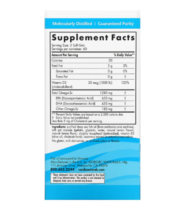 Nordic Naturals, Ultimate Omega-D3, Lemon, 120 Soft Gels