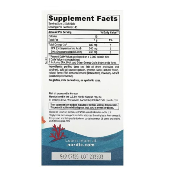Nordic Naturals, Ultimate Omega Junior, Ages 6+, Strawberry, 680 mg, 90 Mini Soft Gels (340 mg per Soft Gel)