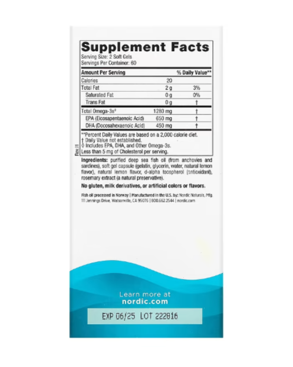 Nordic Naturals, Ultimate Omega, Lemon, 1,280 mg, 120 Soft Gels (640 mg per Soft Gel)